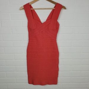 Herve Leger Coral Bandage Dress XS
